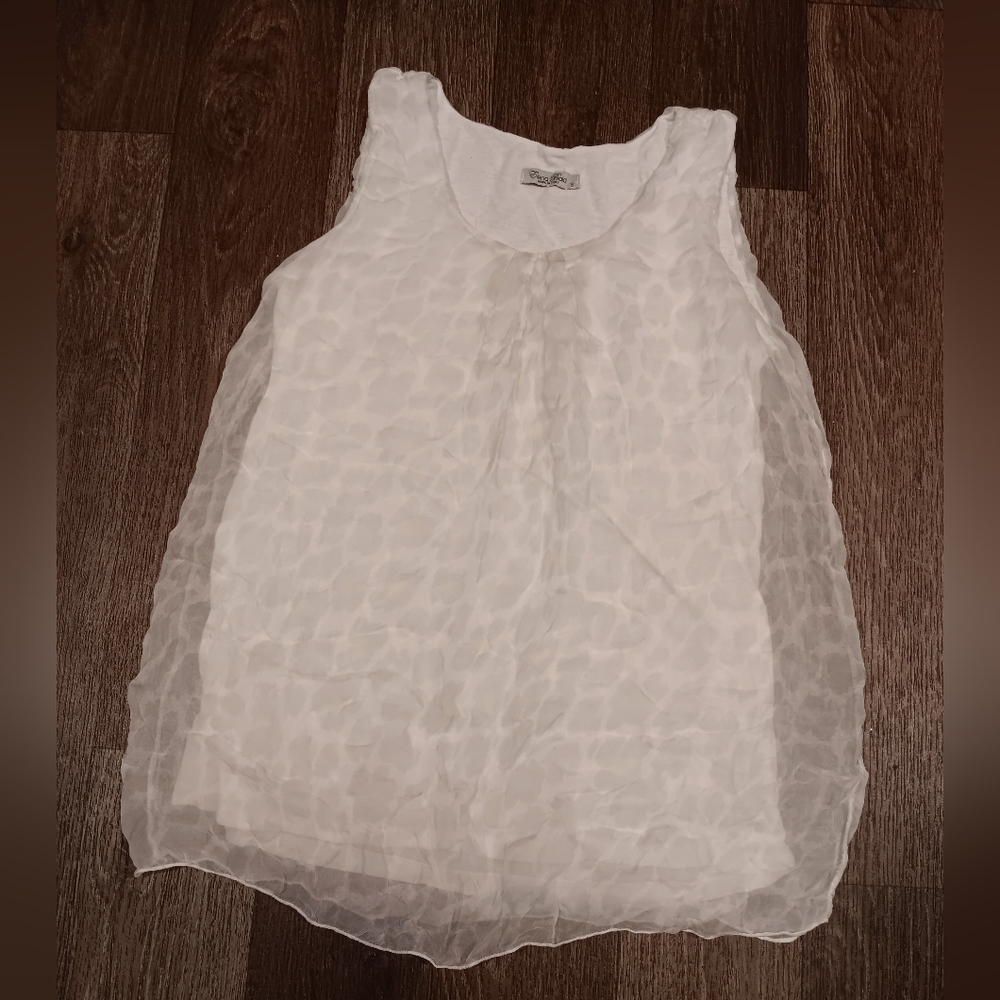 Elena Baldi Grey  White Sleeveless Tank Top